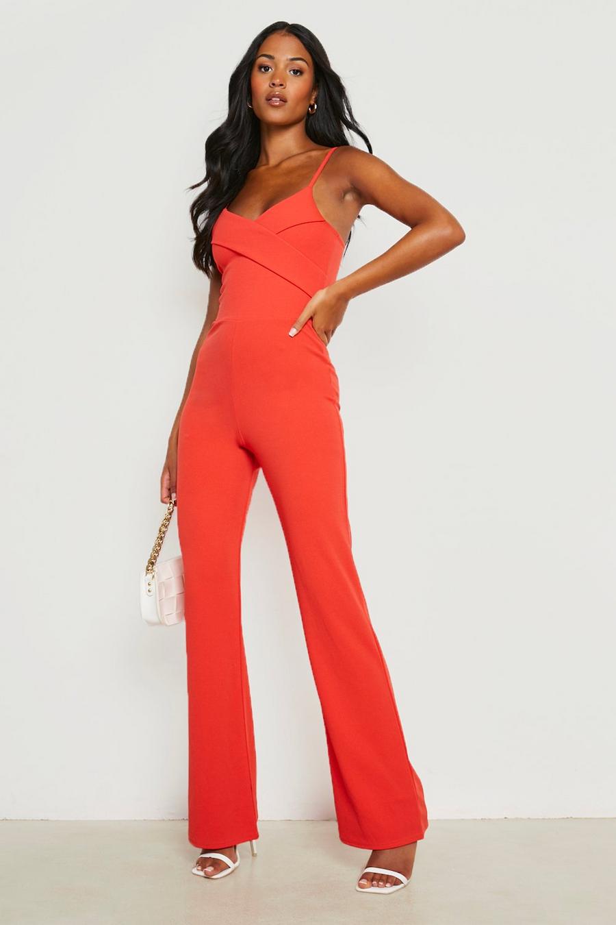 Orange Tall Strappy Lapel Detail Flare Jumpsuit image number 1