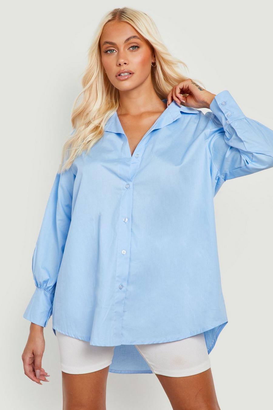 Blue Oversized Cotton Shirt  image number 1