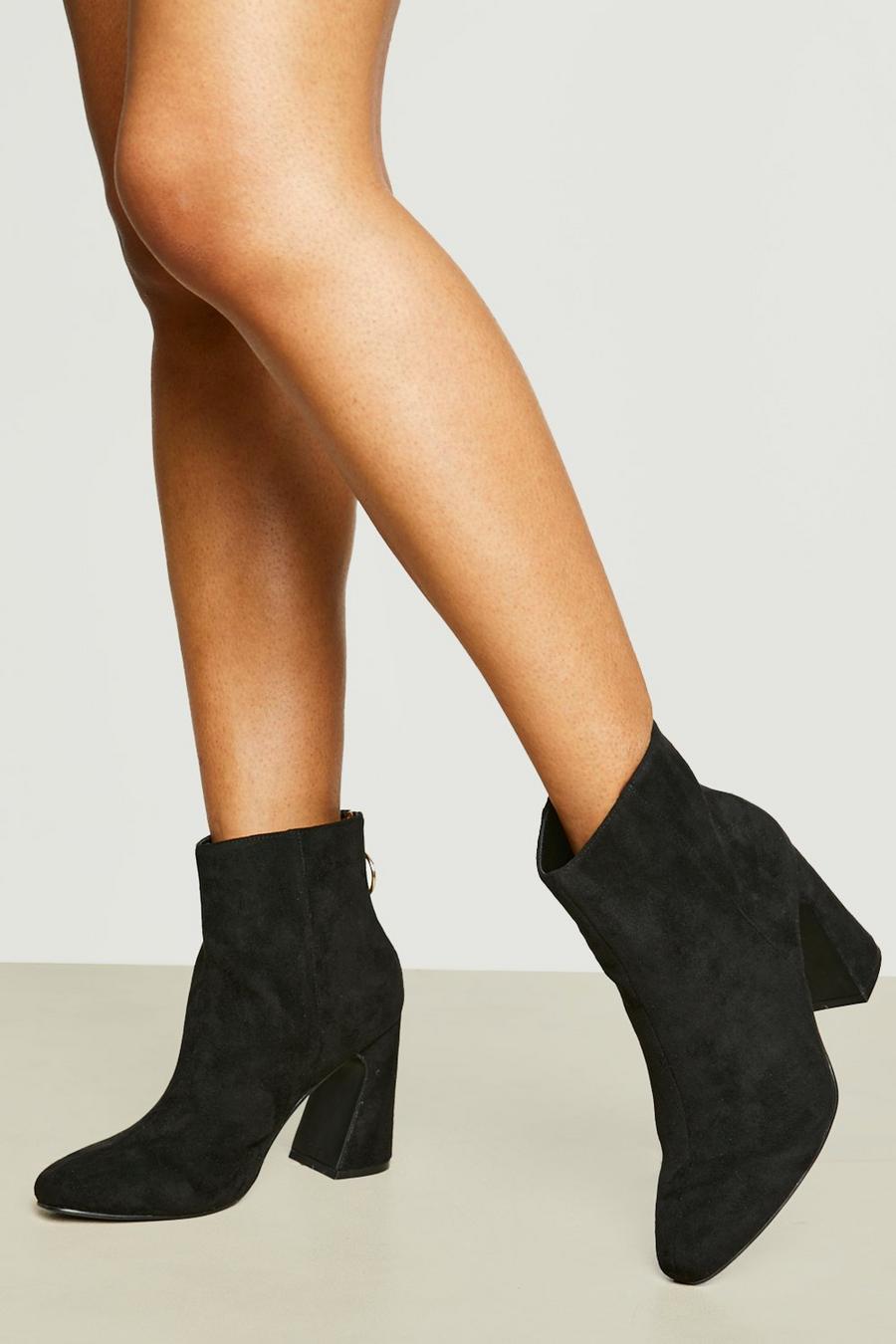 Black nero Wide Fit Flared Heel Ring Detail Boots