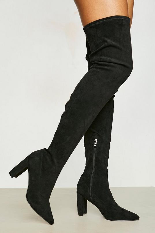 Wide Fit Block Over The Knee Pointed Boot | Boohoo UK