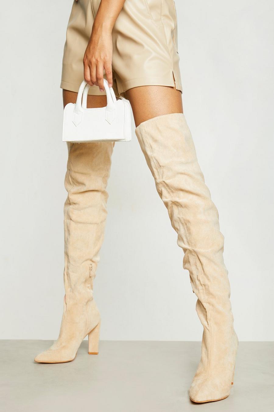 Nude Wide Fit Over The Knee Heel Pointed Boots image number 1