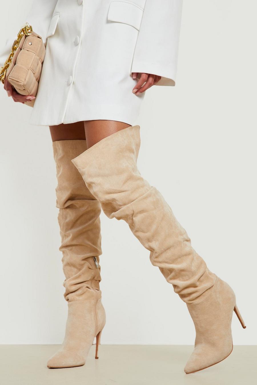 Stone beige Wide Fit Thigh High Stiletto Boots image number 1