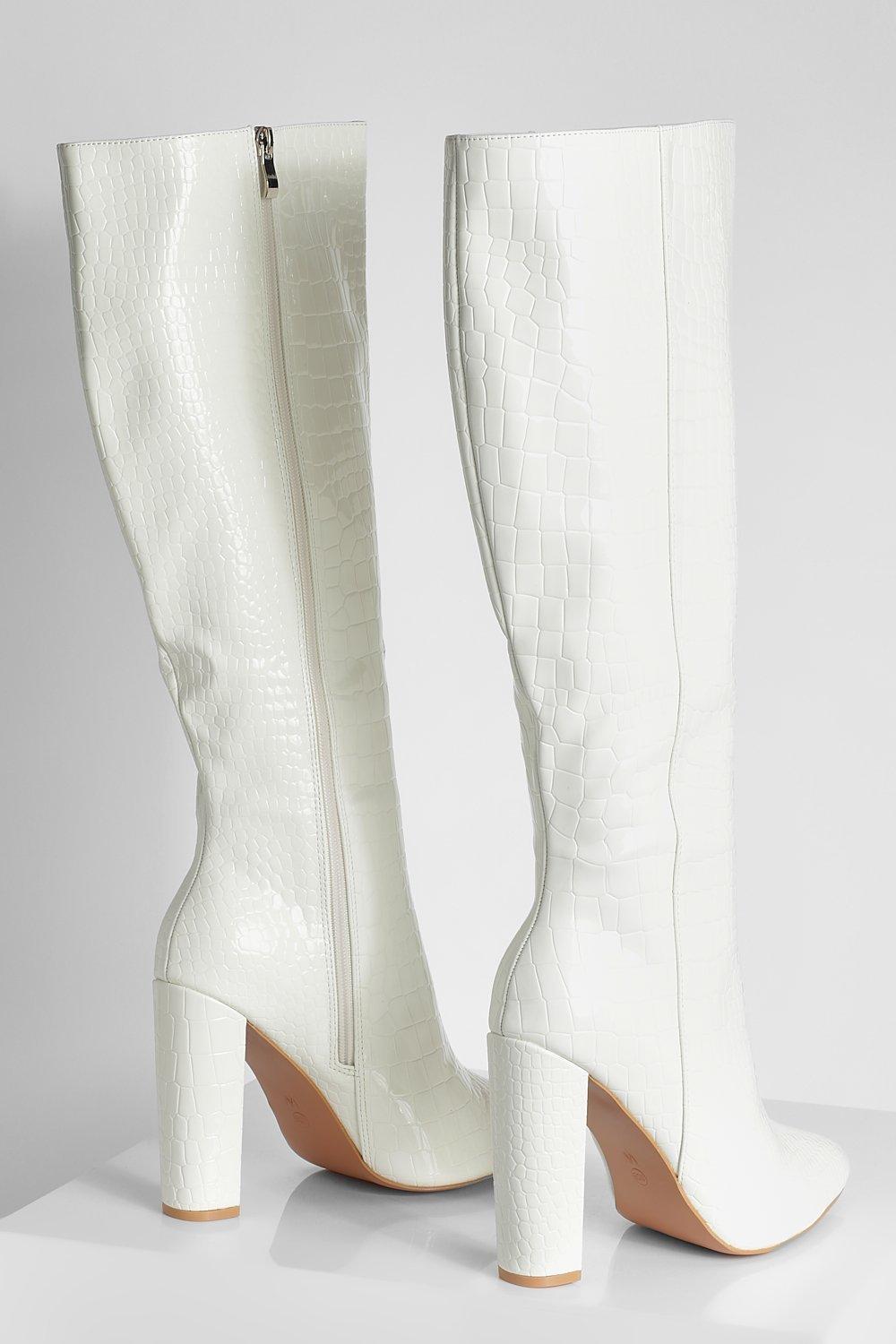 White leather high heel hot sale boots