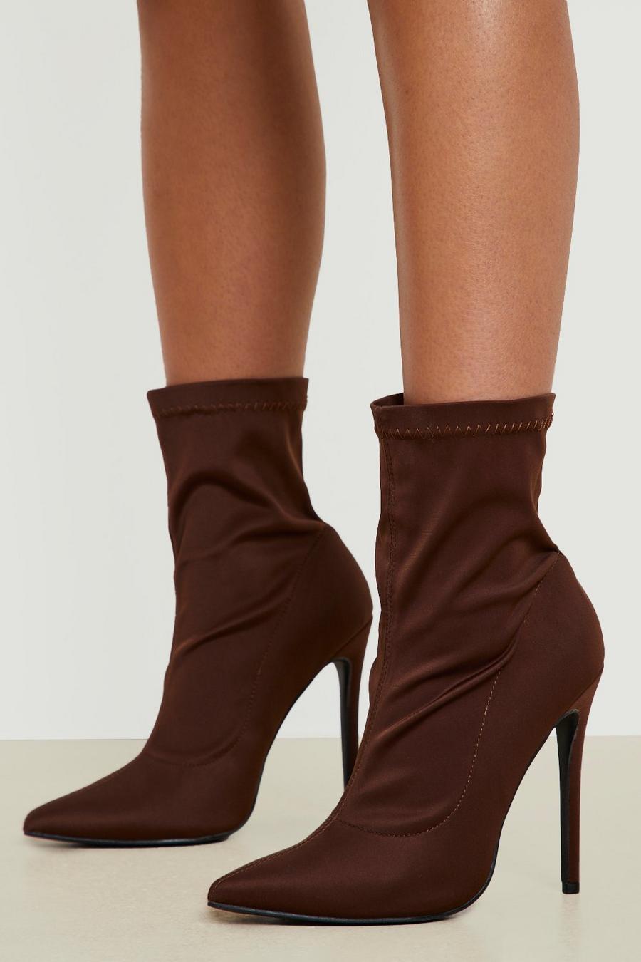 Chocolate Pointed Stiletto Heeled Boots image number 1