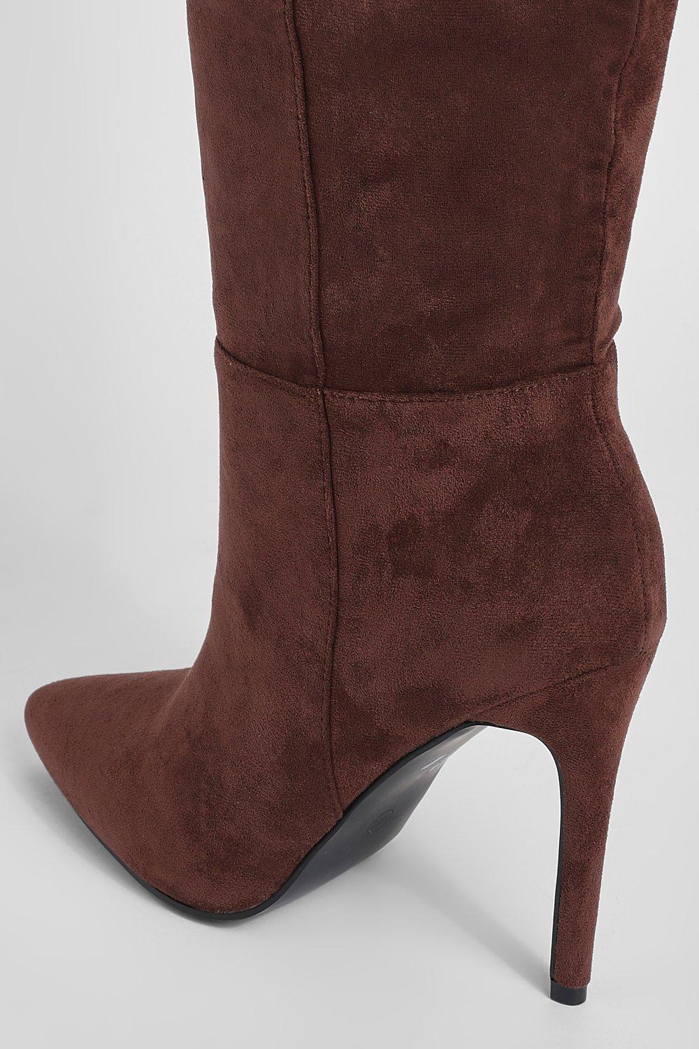 Brown knee clearance high stiletto boots