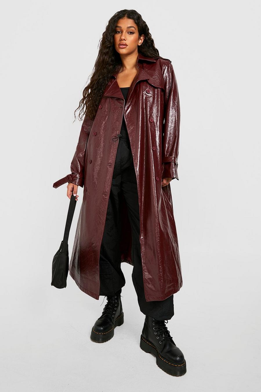 Burgundy Vinyl Oversized Trench Coat image number 1