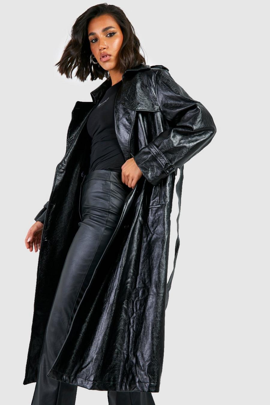 Black svart Oversized trenchcoat i vinyl
