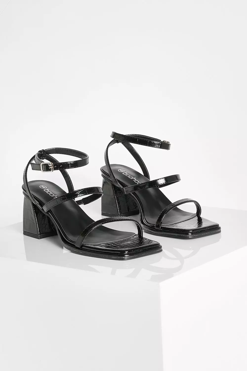 Black Wide Fit Low Block Triple Strap Heel alternative image