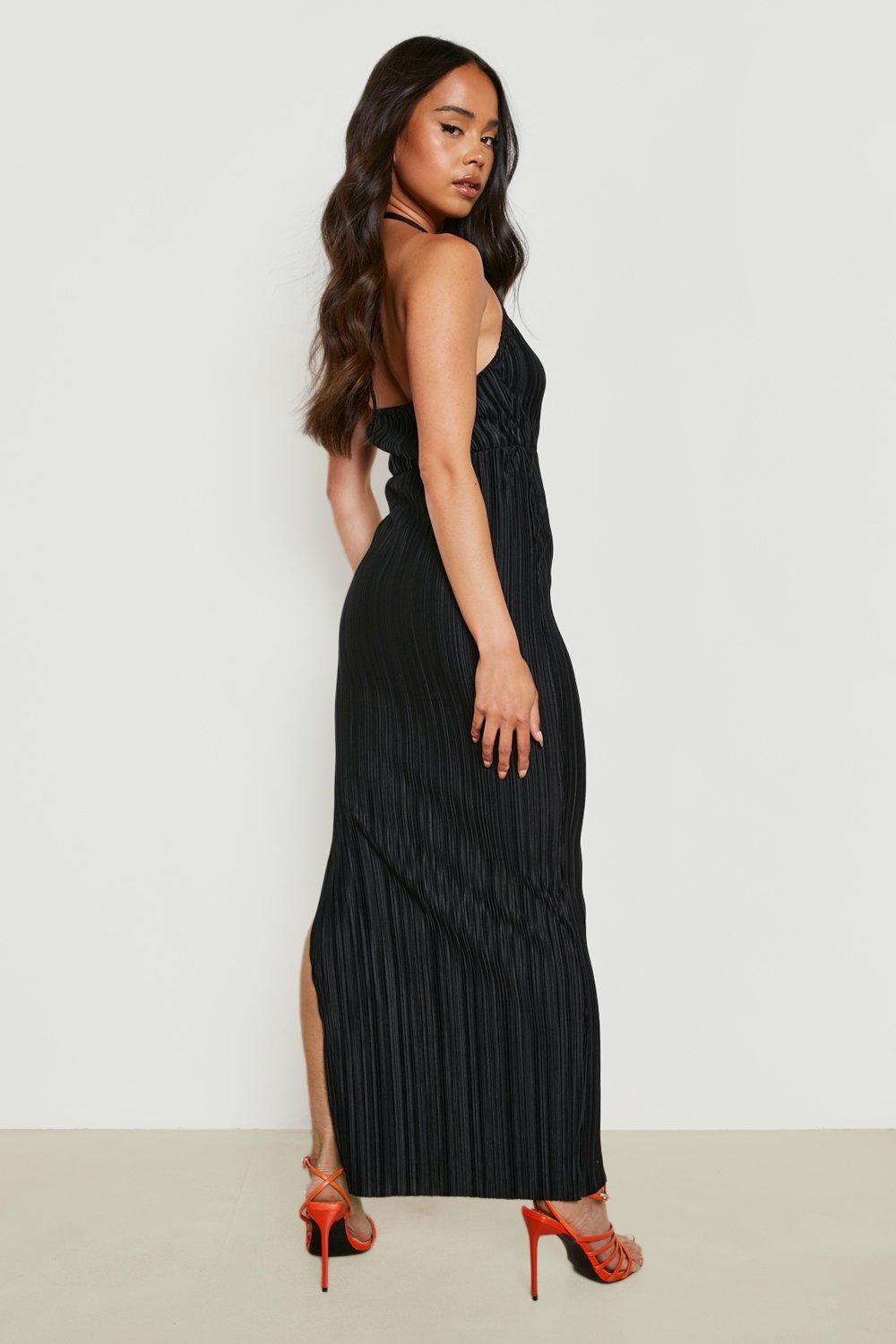 Petite Plisse Pleated Thigh Split Maxi Dress