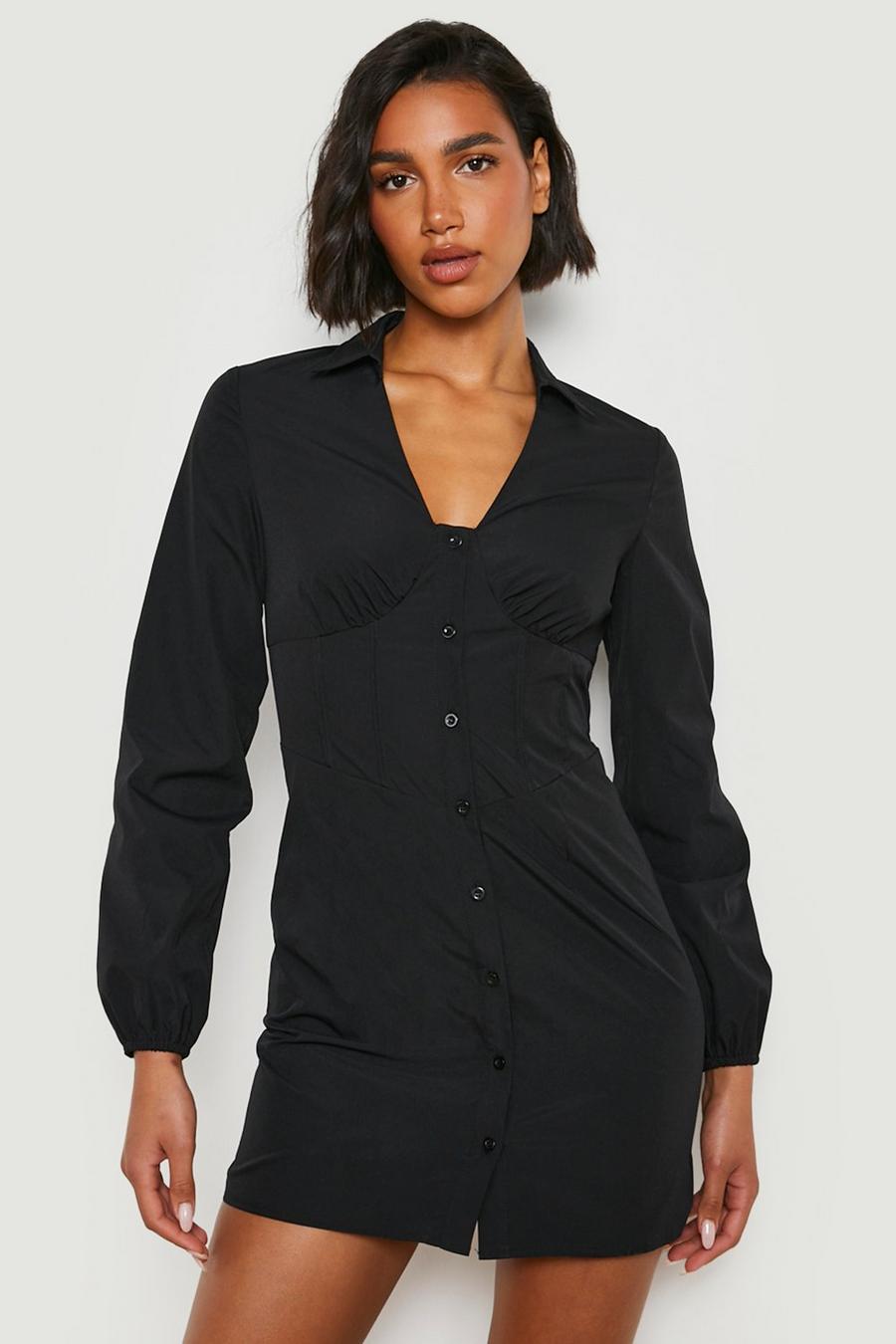 Black Corset Detail Shirt Dress  image number 1