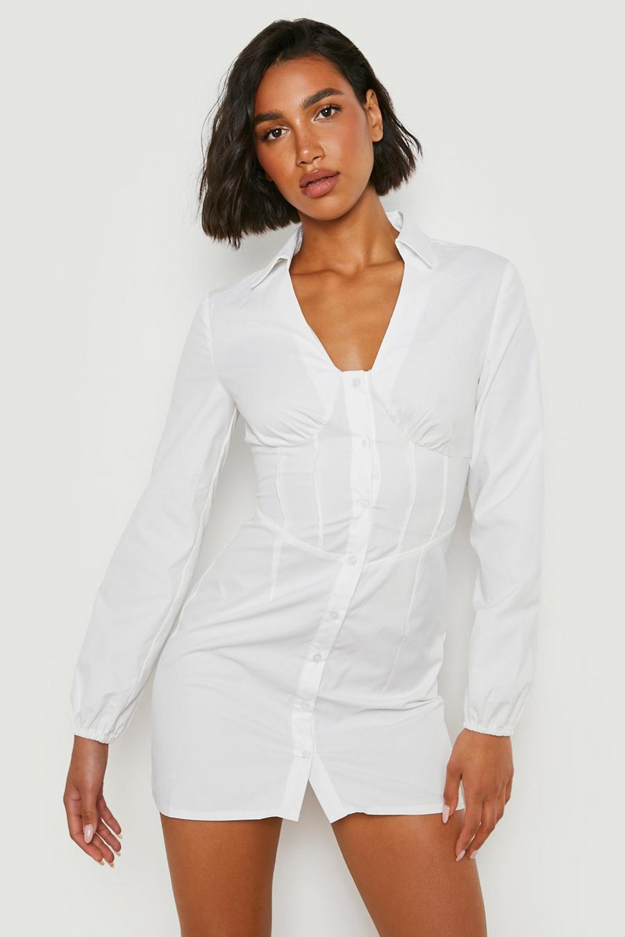 Ivory white Corset Detail Shirt Dress image number 1