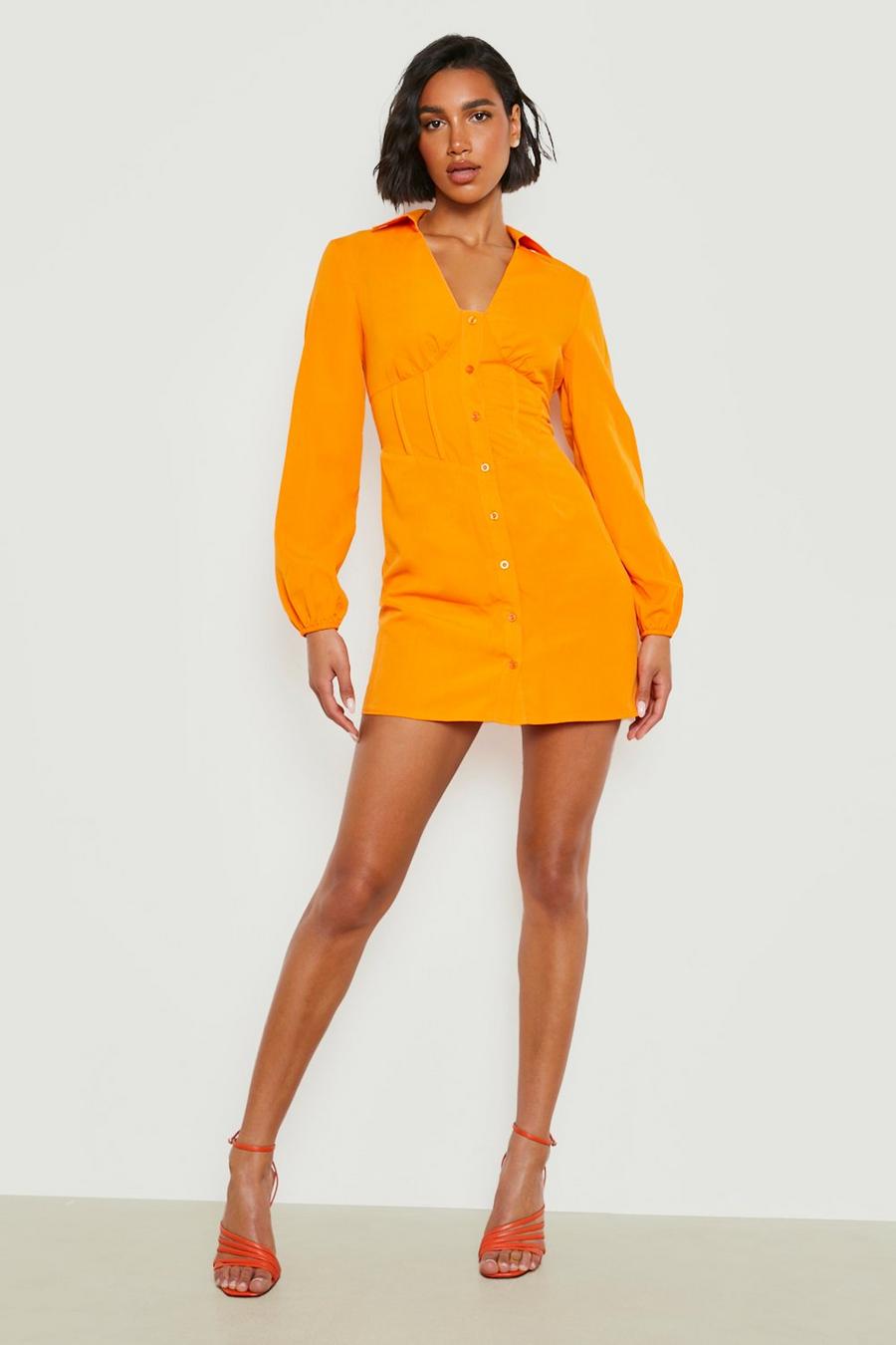 Orange Corset Detail Shirt Dress  image number 1
