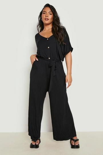 Plus Jumpsuit Met Knopen En Ceintuur black