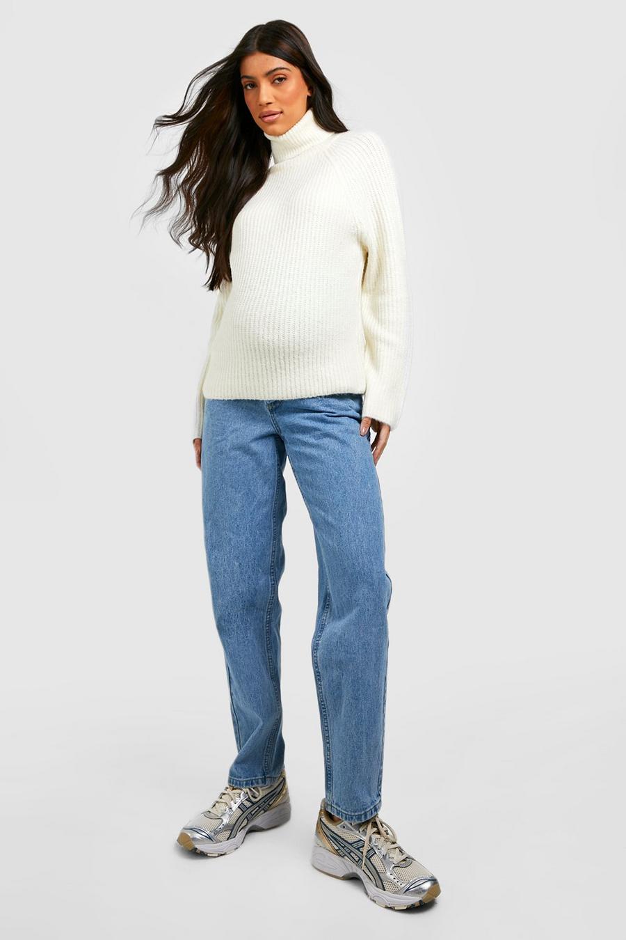 Mid wash blå Maternity Over Bump Loose Straight Leg Jeans