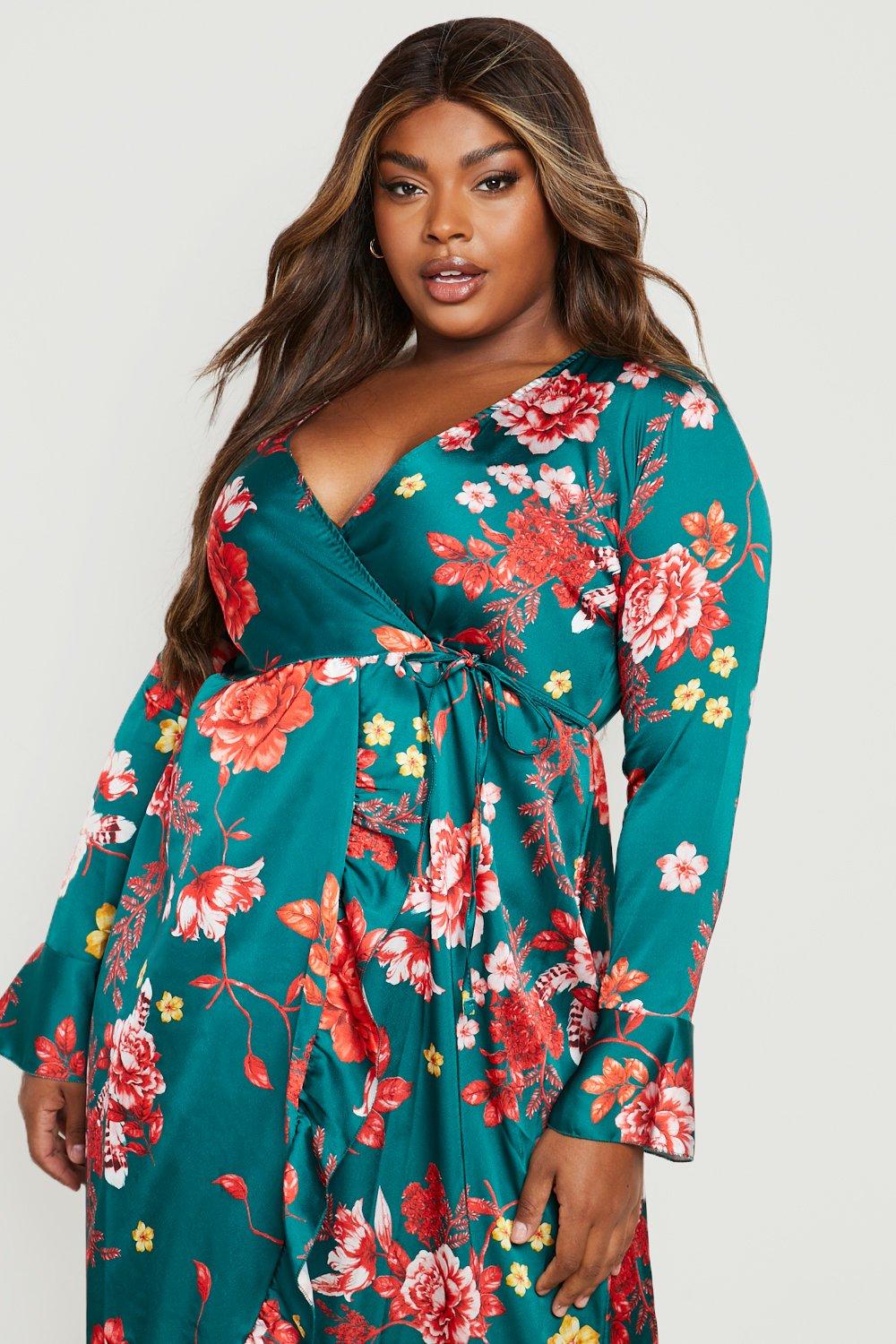 Shop long dress with printed bras with ruffles - light green