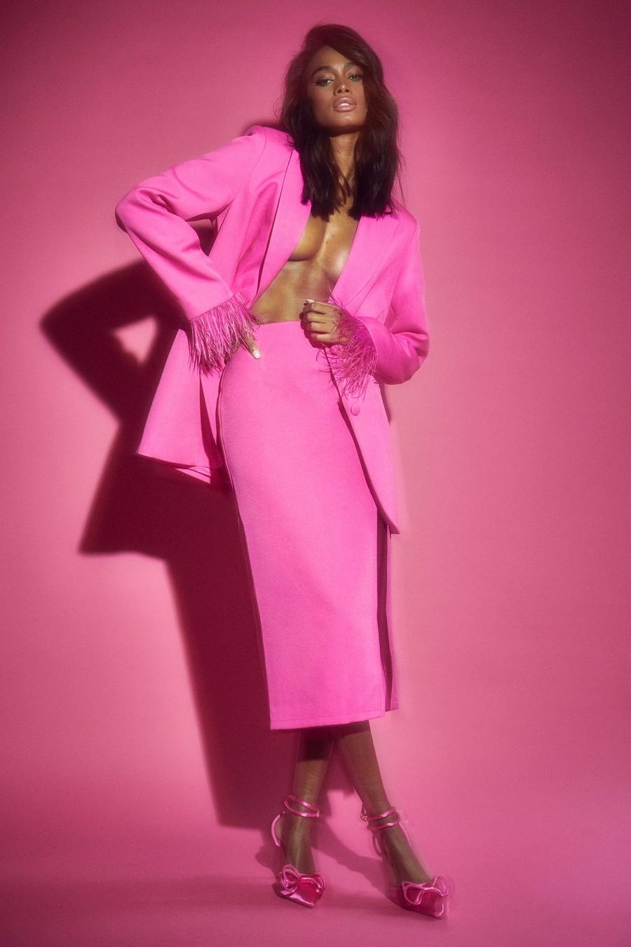 Hot pink Split Side Tailored Midi Skirt image number 1