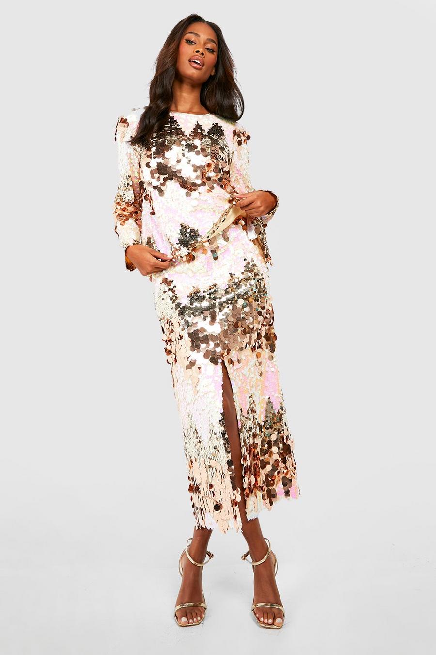 סמוק חצאית מידקסי עם פייטים בשני צבעים ושסע בצד image number 1