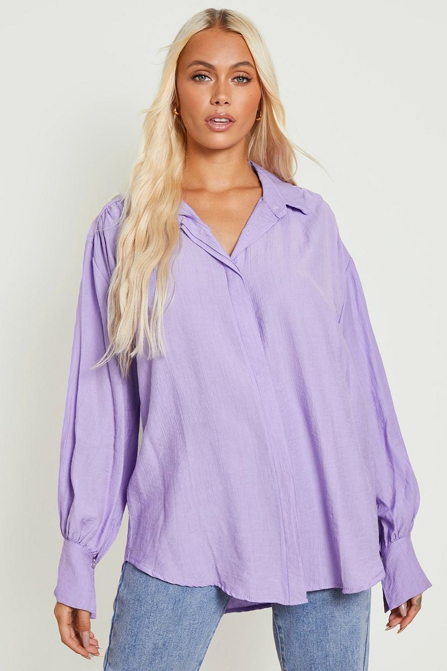 Lilac Crinkle Puff Sleeve Oversized Shirt