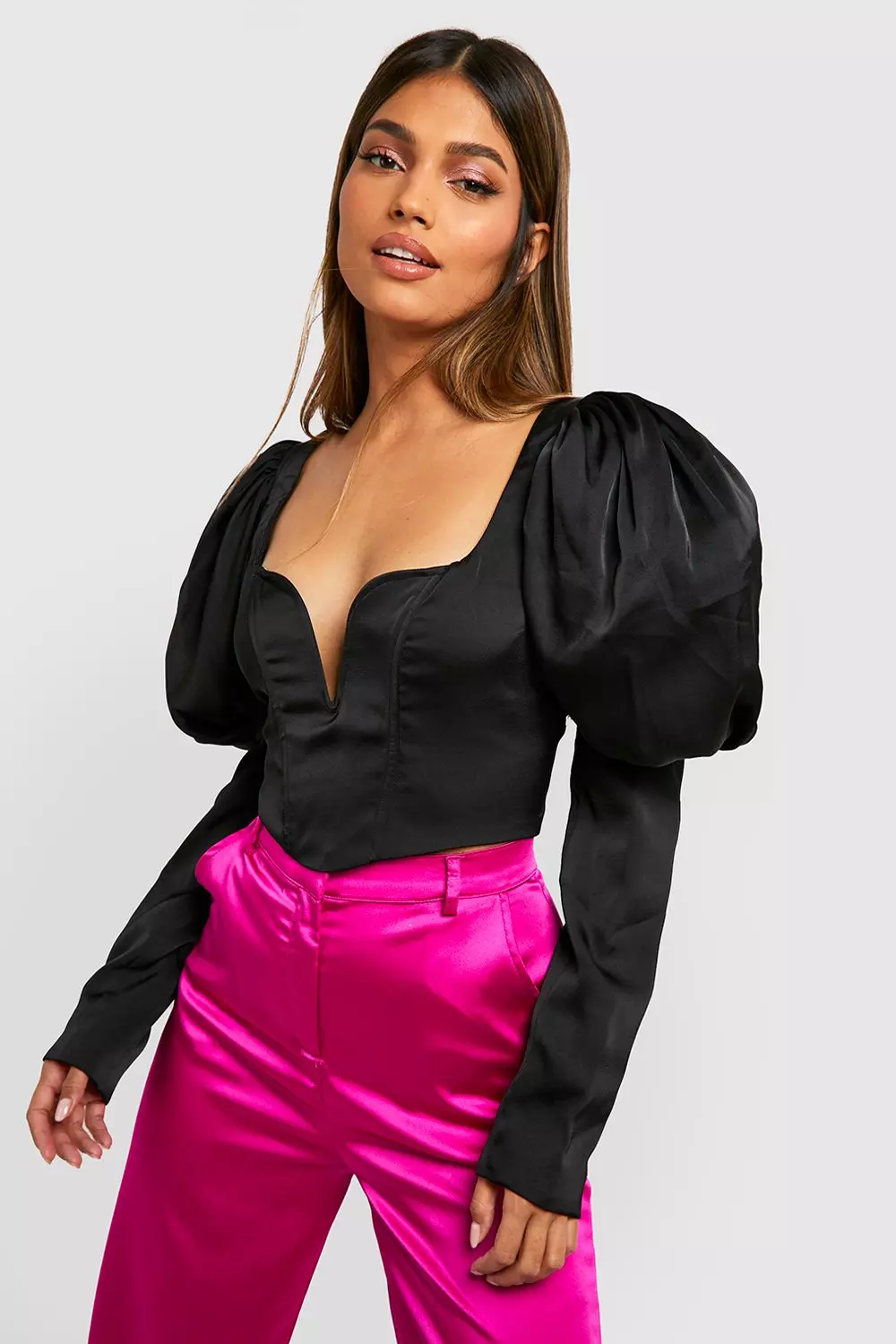 Satin puff sleeve store top