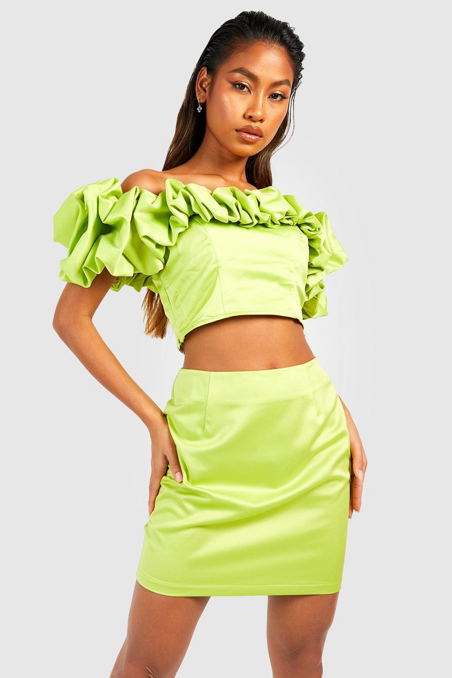 Lime Satin Mini Skirt  image number 1