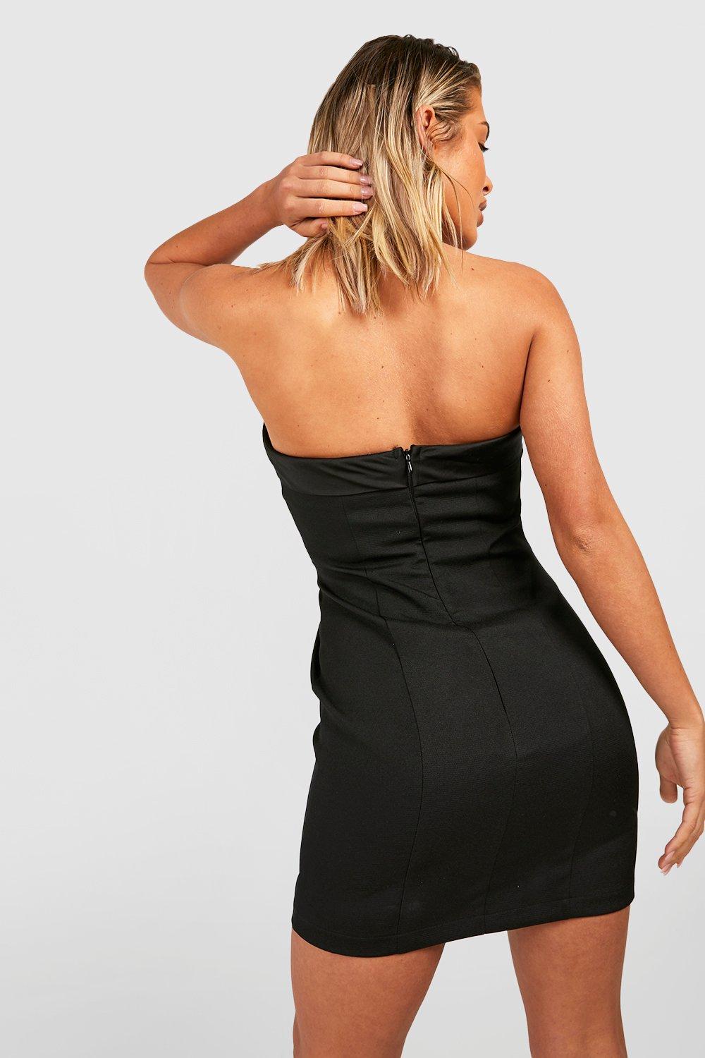 Kaiia tailored bandeau mini dress in black