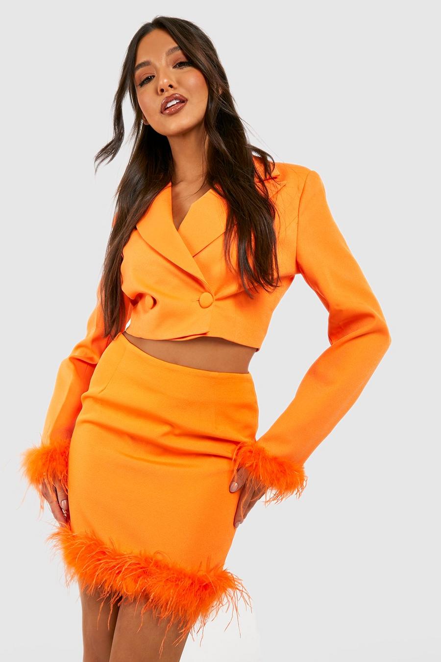 Orange Feather Hem Tailored Mini Skirt 