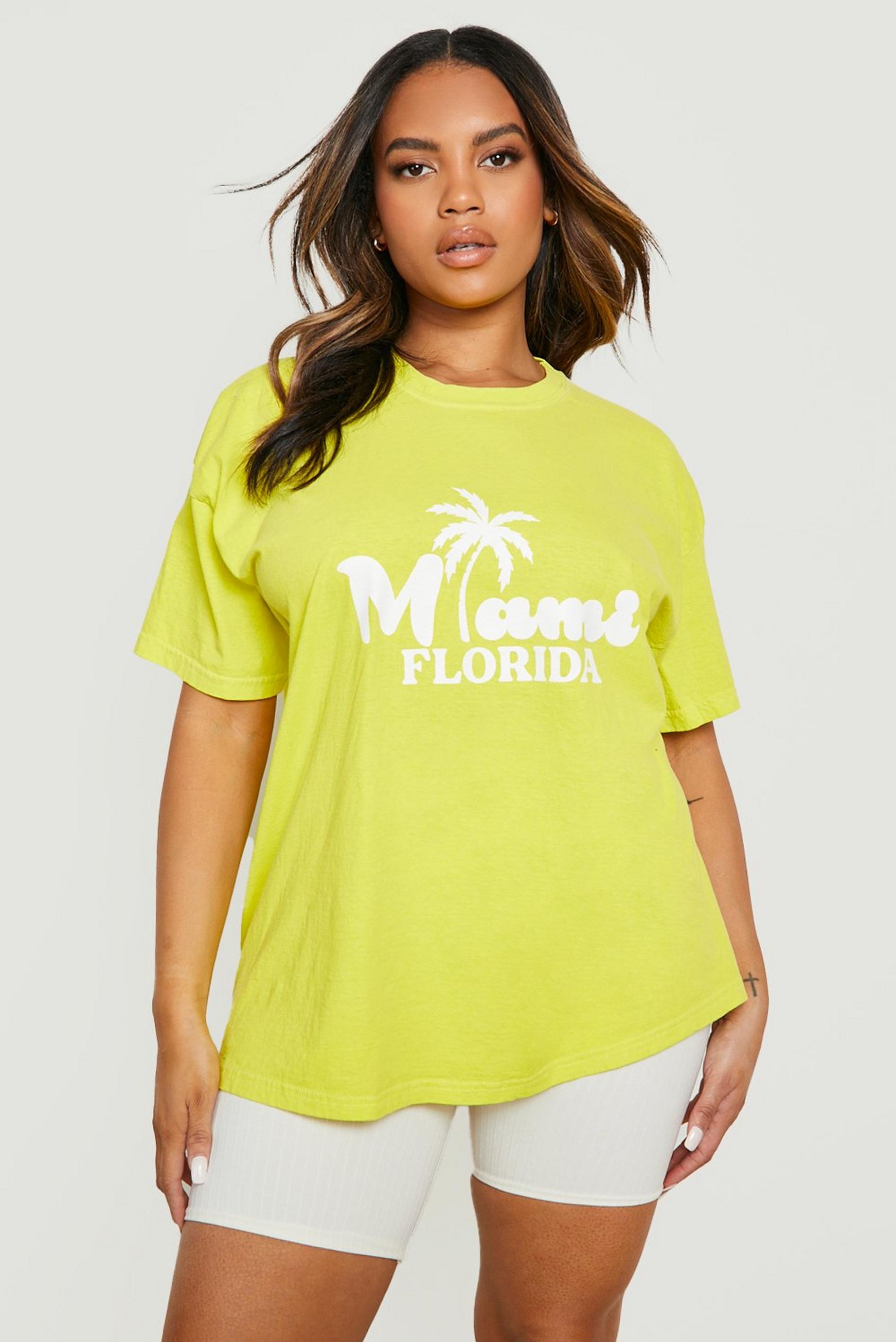 Plus Neon Overdye Miami Print T-shirt