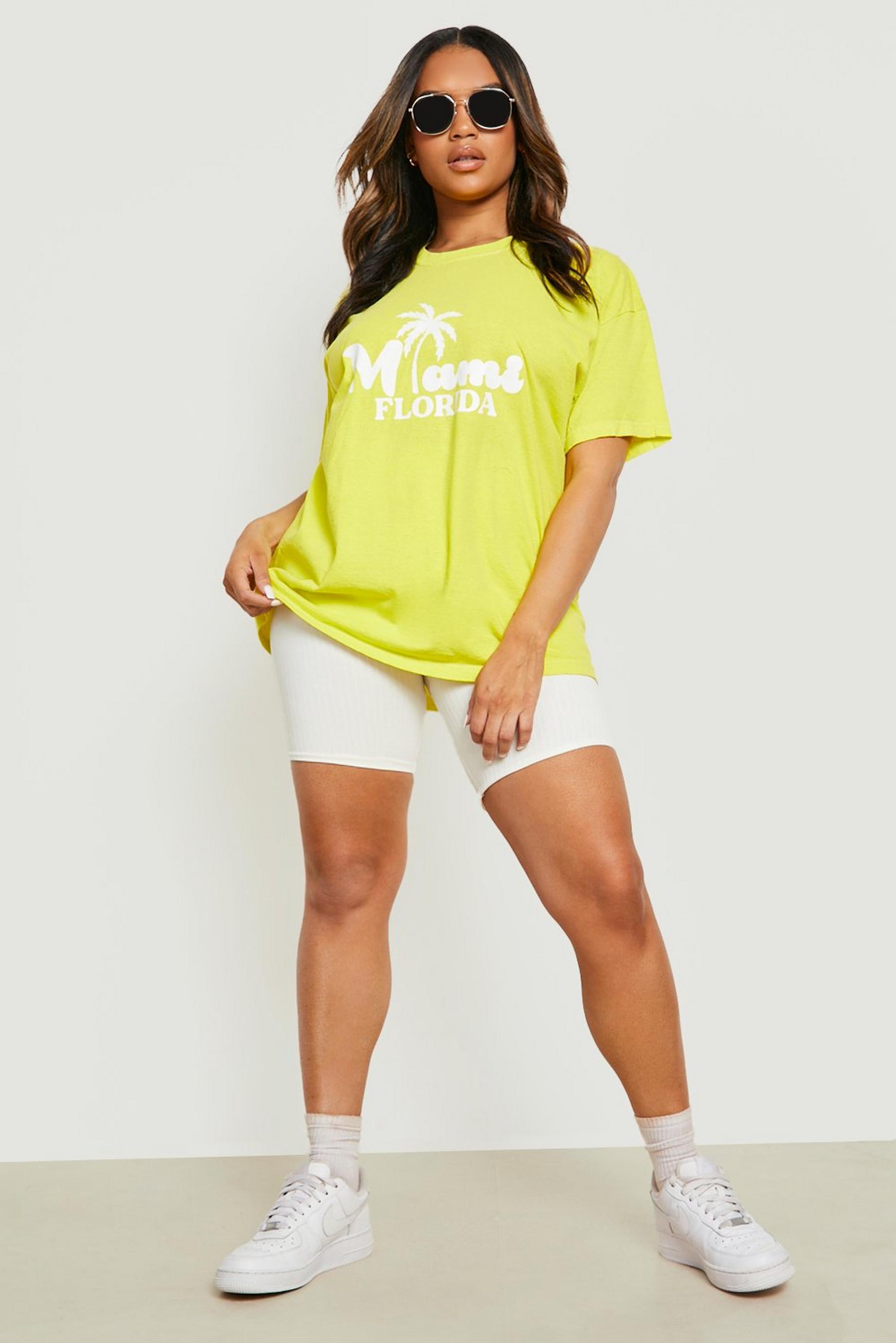 Plus Neon Overdye Miami Print T-shirt