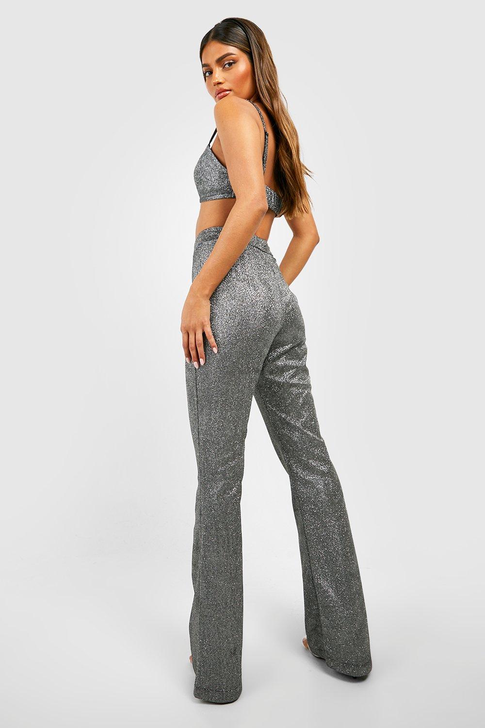 Glitter Flared Leg Dress Pants boohoo CA