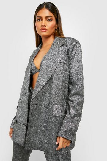 Oversized Getailleerde Glitter Blazer silver