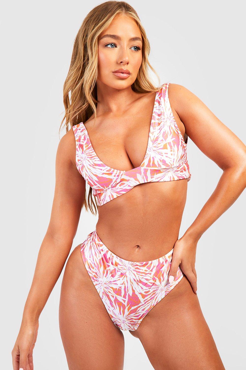 Tropical High Waisted Plunge Bikini Set