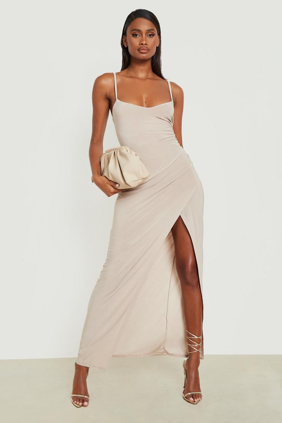 Stone Strappy Wrap Front Slinky Maxi Dress image number 1