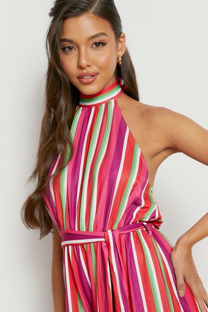 Stripe halter wide leg hot sale jumpsuit