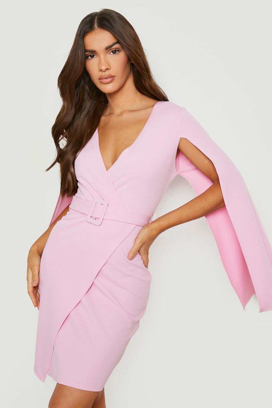 Candy pink rosa Cape Sleeve Belted Mini Blazer Dress