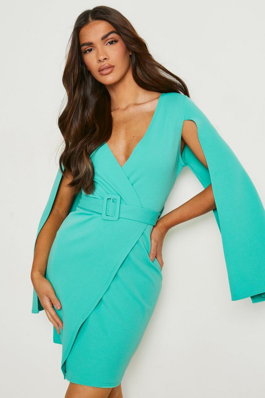 Jade Cape Sleeve Belted Mini Blazer Dress image number 1