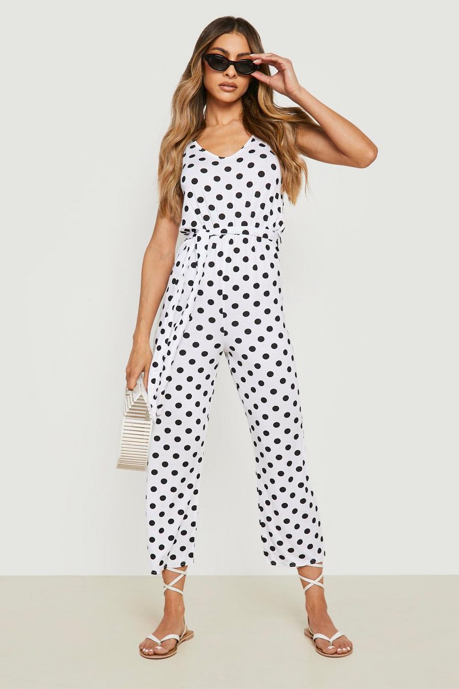 White Polka Dot Strappy Culotte Jumpsuit image number 1