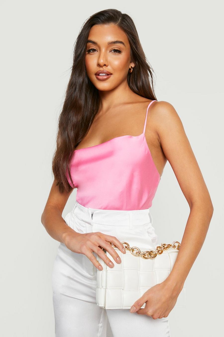 Bright pink Satin Cowl Neck Cropped Cami image number 1
