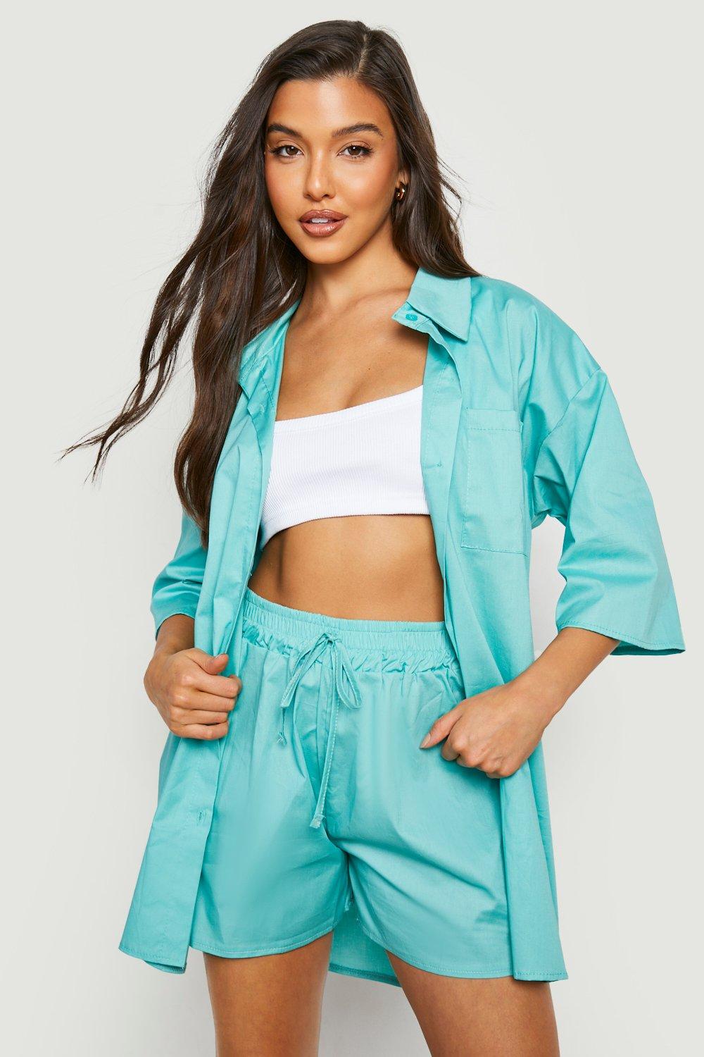 Cotton Poplin Oversized Shirt Shorts Set boohoo