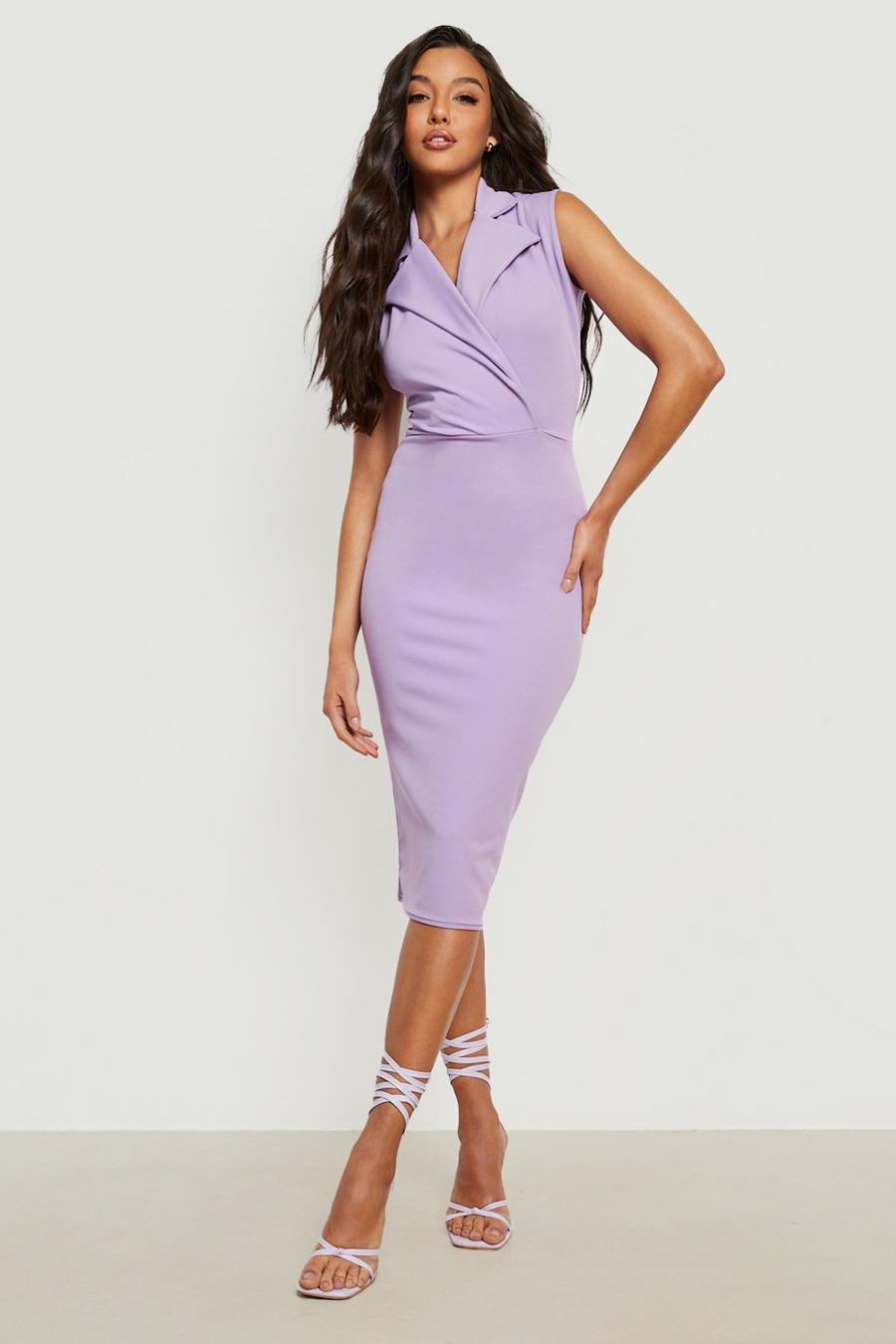 Lilac purple Sleeveless Wrap Tailored Midi Dress
