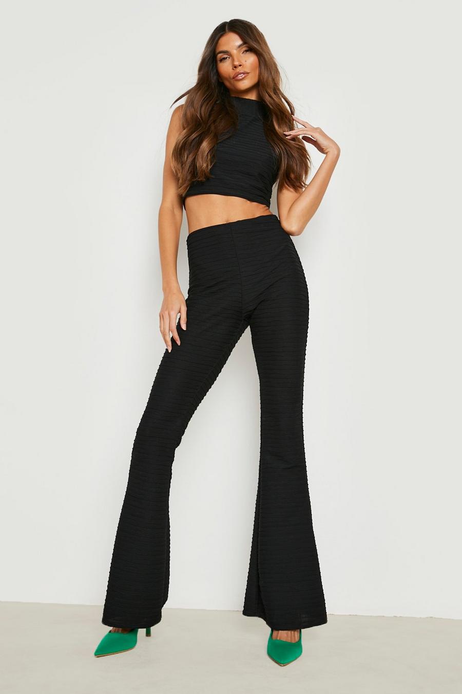 Black Pleated Jersey Knit Racer Crop & Skinny Flare image number 1