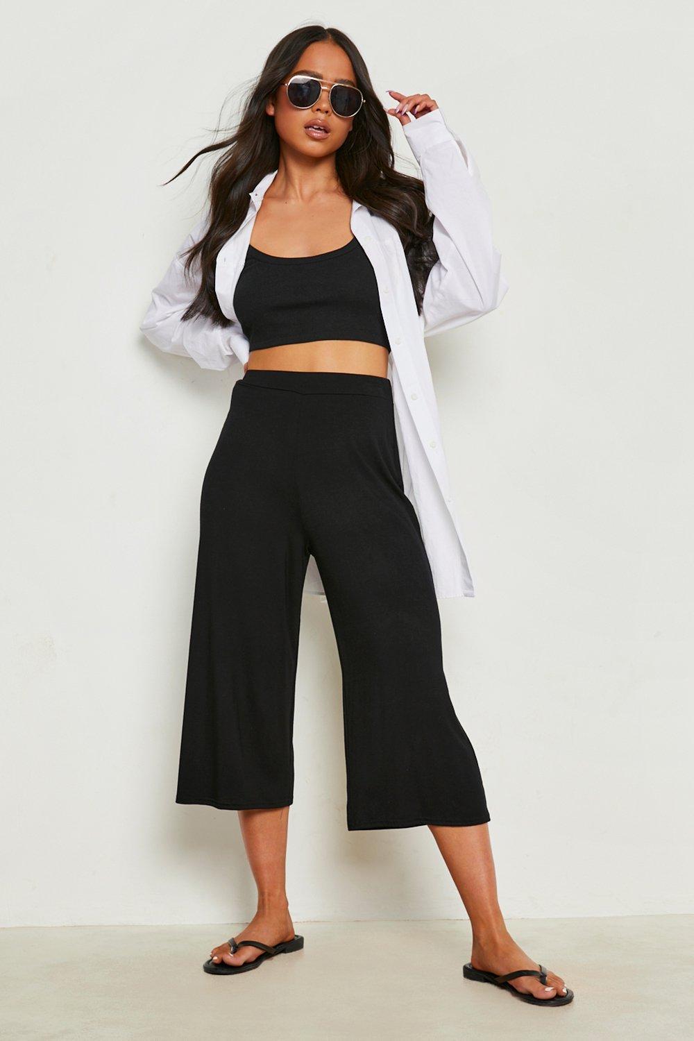 Petite Basic Pin Tuck Soft Culotte Trousers