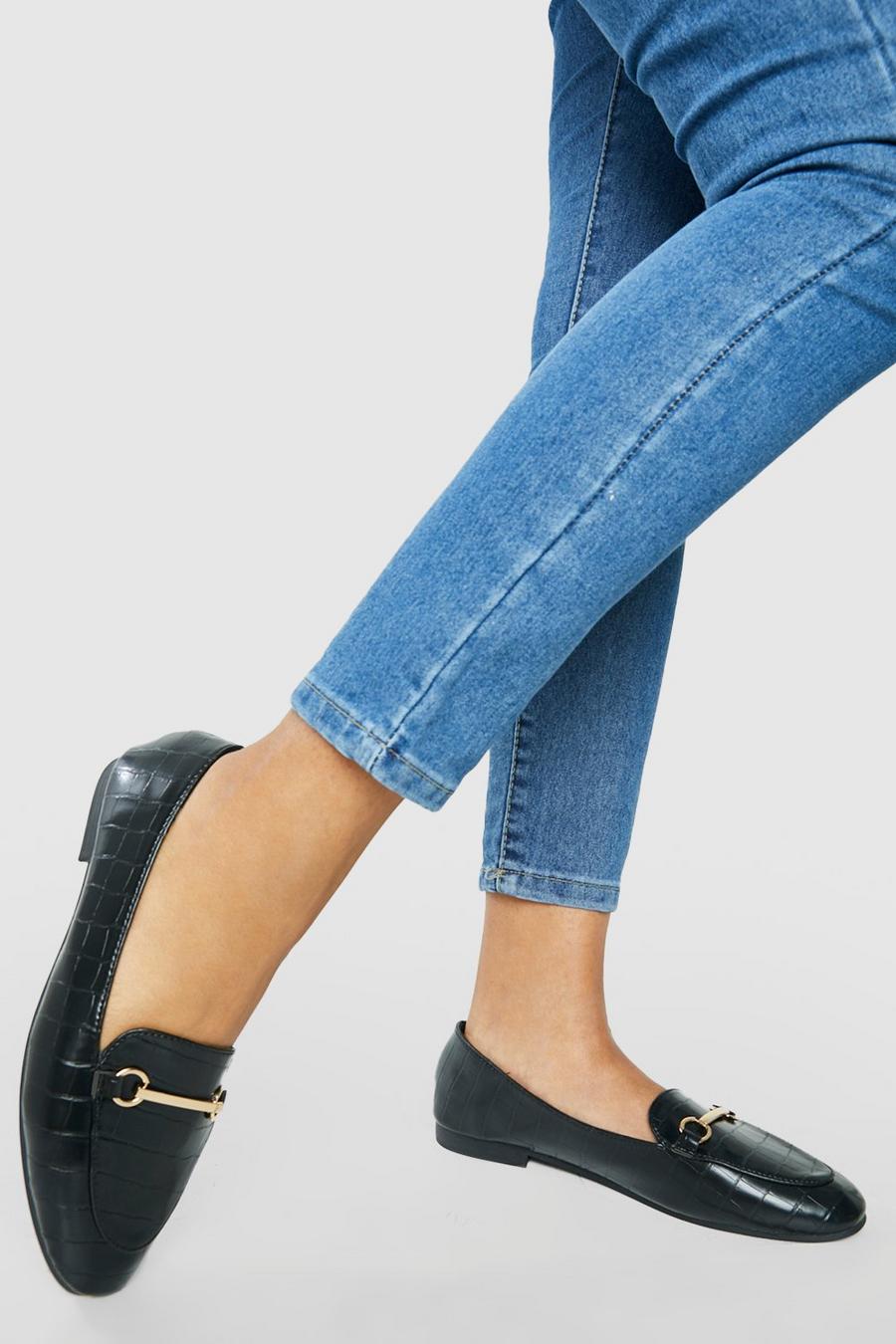 Black Wide Fit Tab Detail Loafers image number 1