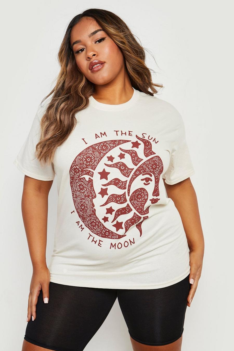 Cream white Plus Sun & Moon Printed T-shirt 