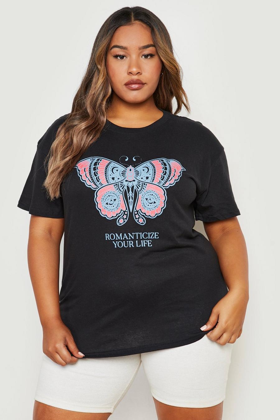 Black Plus Butterfly Printed T-shirt image number 1