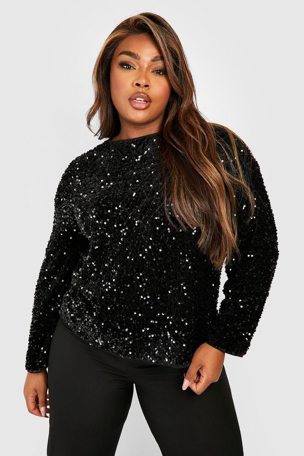 Plus Sequin Long Sleeved Top | boohoo USA