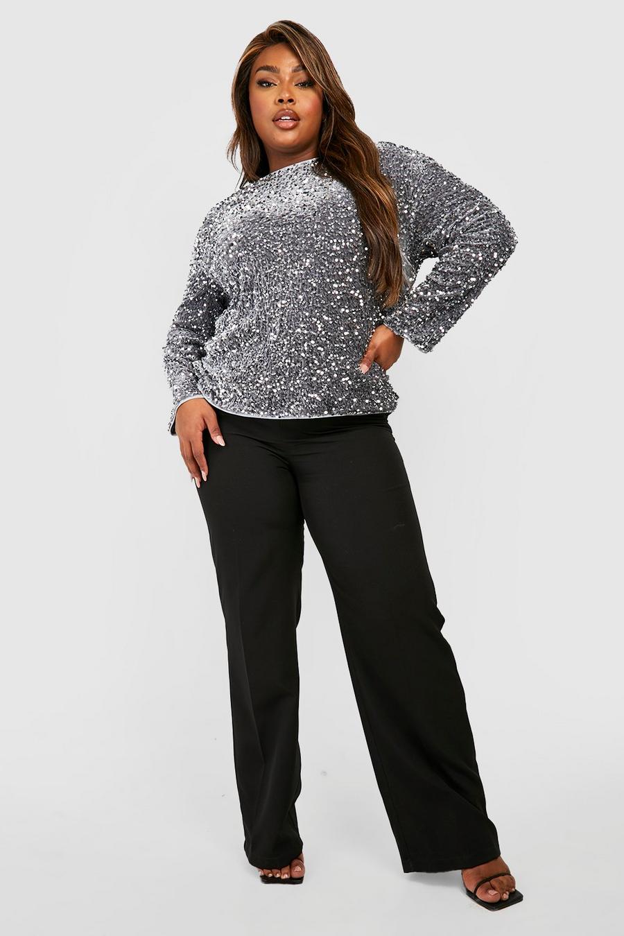 Silver Plus Sequin Long Sleeved Top