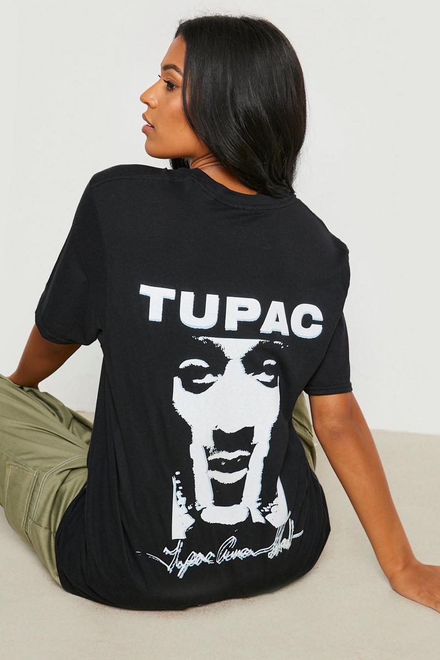 Black Tall Tupac Licence Back Print T-shirt image number 1