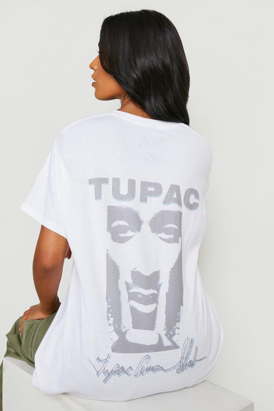 White Tall Tupac Licence Back Graphic T-Shirt image number 1