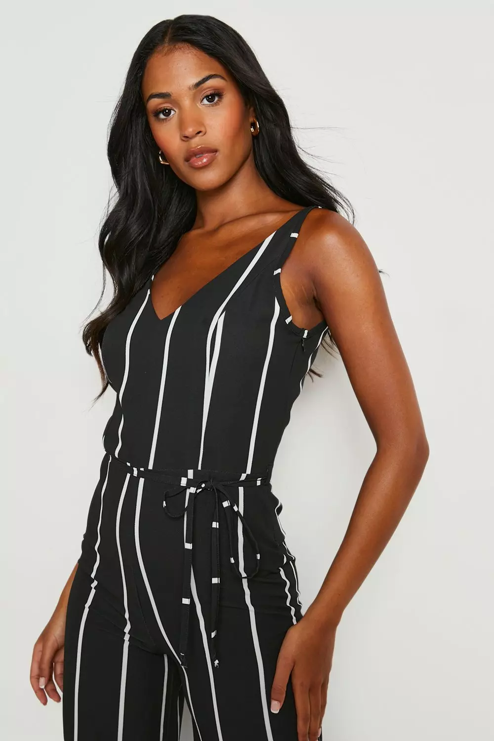 Striped tie sale waist jumpsuit