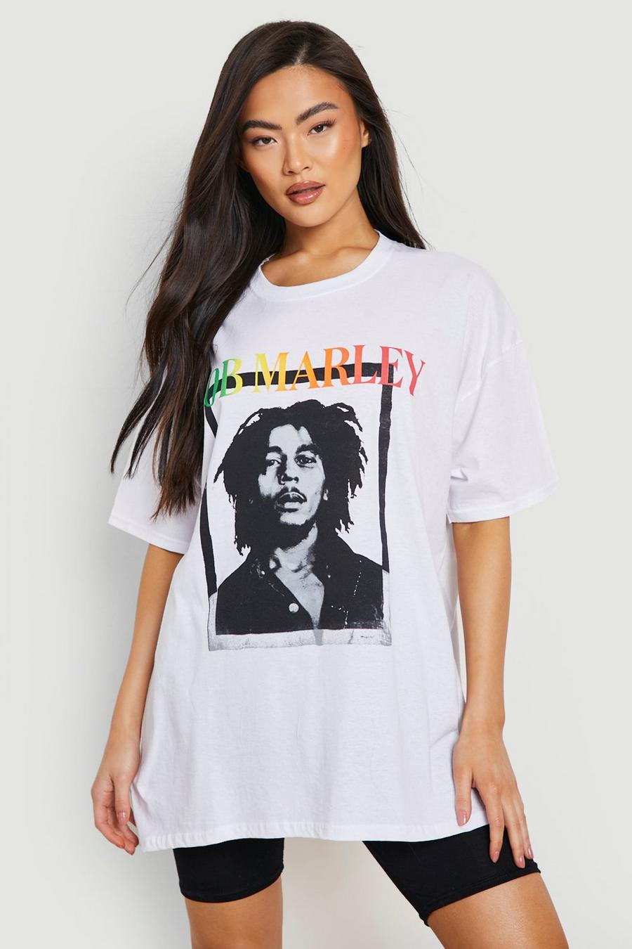 Oversize T-Shirt mit Bob Marley Print, White weiß